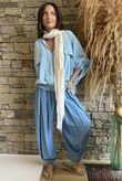 Basso Button Drape Batwing Shirt Baby Blue